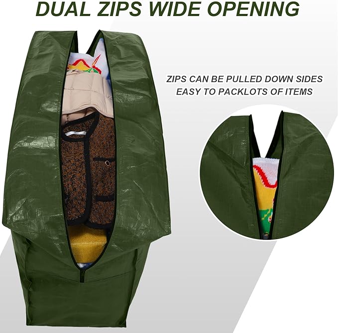 Windyun 4 Pack 57 Gallon Extra Large Moving Bags XXL Heavy Duty Storage Bag with Strong Zipper Handle Jumbo Big Tote Box Foldable for College Dorm Travel Clothes Duffle Blanket Pillow(Army Green) - Image 4