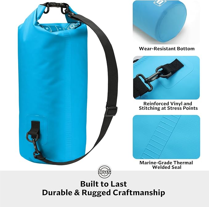 STOVER 5/10/25/30/40L Waterproof Dry Bag, Medium Lightweight Roll Top Dry Bag Backpack w/Waterproof Phone Case, Kayaking, Travel, Hiking, Fishing, Tubing, Camping, the Beach, Men/Women (Blue) - Image 3