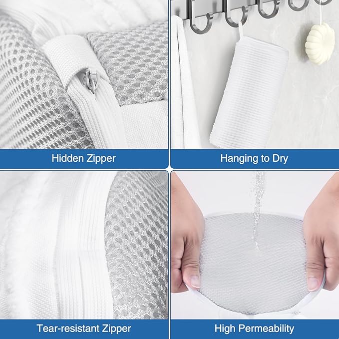 Teletrogy Shoe Washing Bag for Washing Machine, Fluffy Fibers Keep 360° Wrap-around Cleaning, Adjustable Shoe Trees, Durable Hidden Zipper Reusable Laundry Bag for Sneaker Gym Shoes White - Image 5