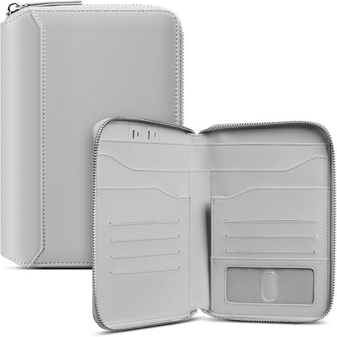 VULKIT Leather Passport Holder for 4-8 Passports Family Passport Wallet with Zipper Travel Documents Organizer for Men or Women(Grey) by VULKIT