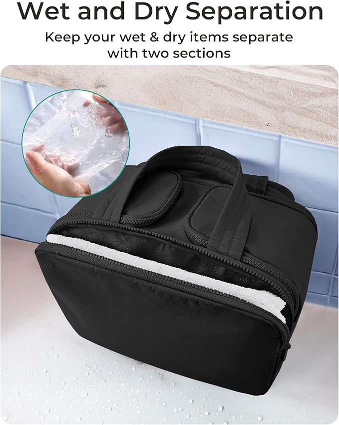 BAGSMART Travel Toiletry Bag, Crush Toiletry Bag for Women, Wide-open Puffy Toiletry Bags for Traveling, Large Travel Cosmetic Makeup Bag Organizer for Accessories,Toiletrie (Charcoal Gray) - Image 5