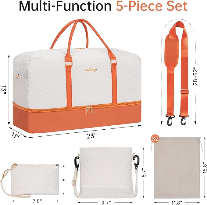 Weekender Bag for Women, 5 Pcs Set Carry on Overnight Bag, 23" Large Travel Duffel Bag with Waterproof Shoe Compartment for Weekend Travel Business Trip - Image 2