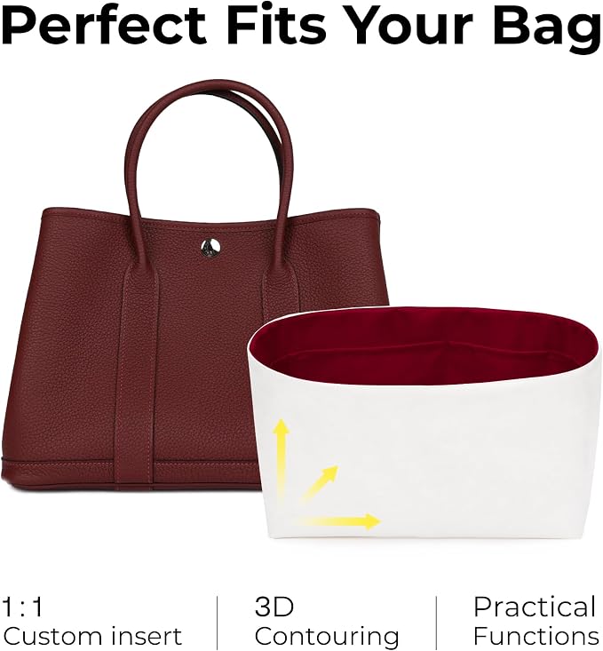 Purse Organizer Insert for HERMES Garden Party 30 Handbag,Custom Fit Inside Premium Bordeaux Red Lightweight WaterResistant Tote Bag Insert with Cup Holder Accessories - Image 3