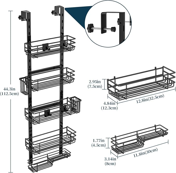 Consumest Over The Door Shower Caddy - 5 Tier Adjustable Shower Organizer Hanging with 2 Toothbrush Holders & 4 Hooks, Rustproof Organizer Shelf, Storage Rack for Bathroom, Black - Image 9