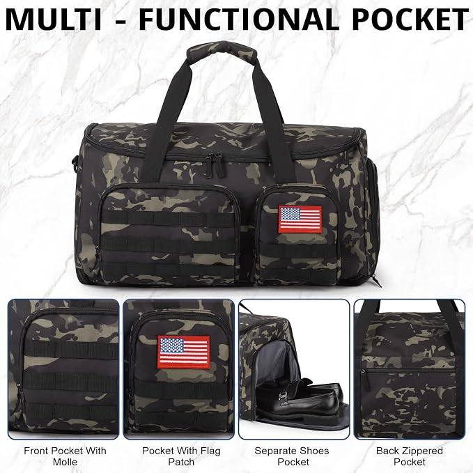 ATRIPACK Duffle Bag for Men,Tactical Duffle Bags for Travel,55L Large Capacity Convertible Garment Bag With Shoes Compartment, Multi-functional Gym Bags Suit Bag for Traveling Workout Business Trip - Image 3