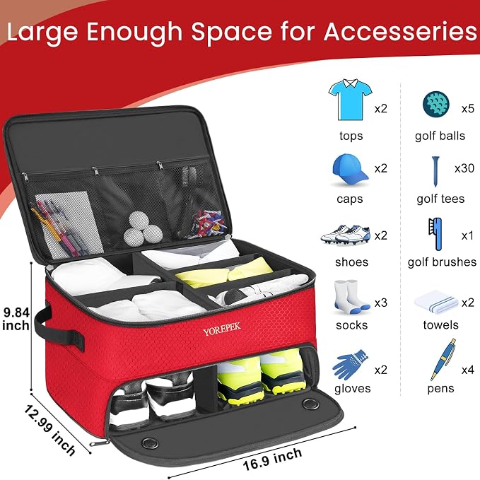 YOREPEK 2 Layer Golf Trunk Organizer, Golf Gifts for Men with Separate Ventilated Compartment for 2 Pair Shoes, Waterproof Car Trunk Locker for Balls, Tees, Clothes, Gloves, Gifts for Golfers - Image 4