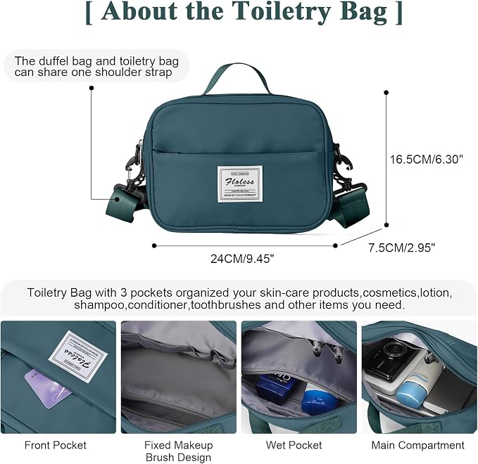 Travel Duffel Bag with Shoes Compartment,Weekender Bags for Women Travel | Overnight Carry-On Bag with Toiletry Bag, For Spirit Airlines 18x14x8 Personal Item Bag - Image 4
