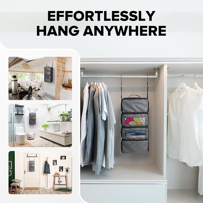 Suitcase Organizer, Travel Luggage Organizer Hanging Shelves Packing Cube Closet/Collapsible Portable Travel Organizer for Carry-on - Image 4