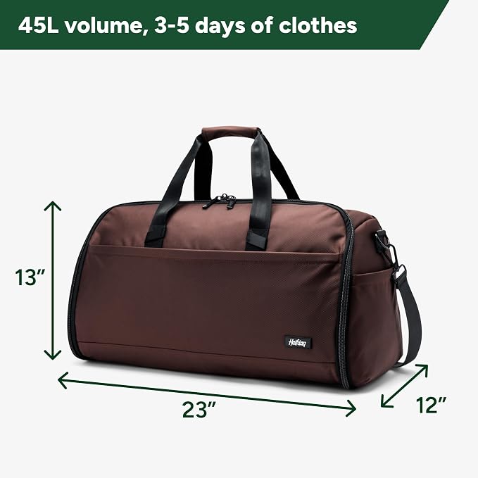Halfday Convertible 2-in-1 Premium Garment Duffel Weekender Bag 45L: Wrinkle-Free Travel (Hanging Suit Compartment, Shoe Pockets, Trolley Sleeve), Balistic Nylon Carry-on, Port - Image 6