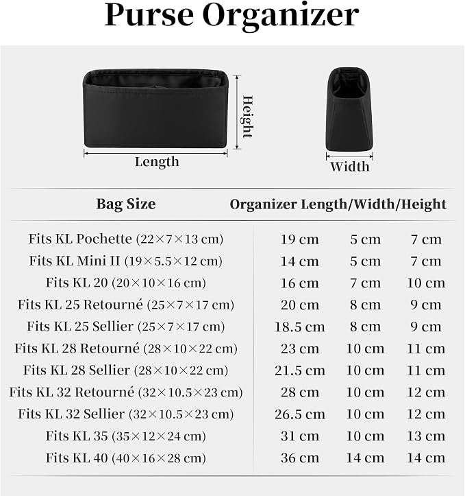 Women's Purse Organizer Insert - Satin & Lightweight Fabric with Inside Pockets, Portable for Commute, Travel, Shopping, and Evening, Multicolor Options, Fits for Kelly 32(Black, KL32 Sellier) - Image 9