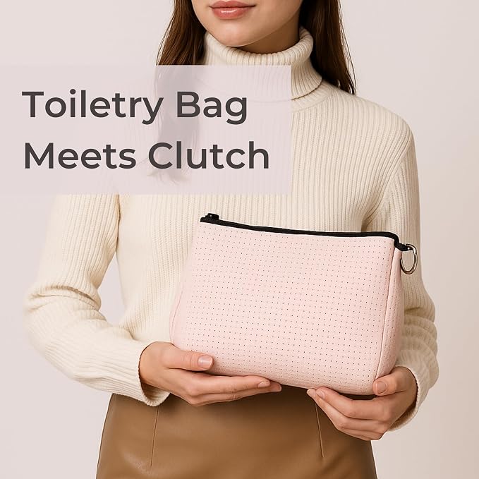 POPUPS Large Makeup Bag with Zipper, Pretty Pink - Waterproof Neoprene Cosmetic Bag 7.7 x 10.75 x 5 inches - Image 5