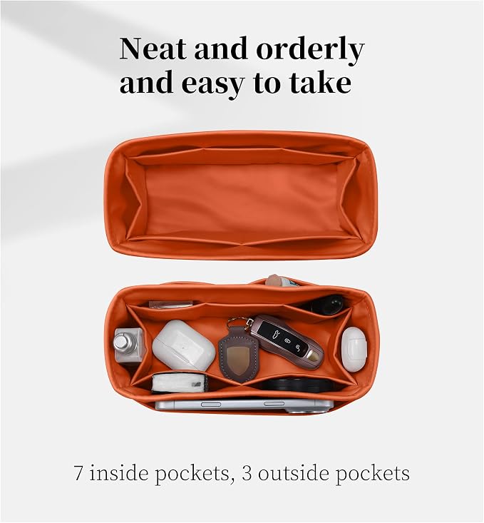 Satin Purse Organizer for Birkin 30 Retourne, Orange | Custom Fit, Multiple Pockets, Lightweight Purse Essentials, Ideal for Travel, Shopping, and Daily Use - Image 5