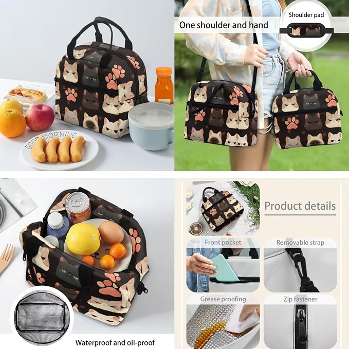Cat Paw Print Teens Backpack Soft Double Zipper School Bag with Leakproof Lunch Box Pencil Pouch Water Bottle Sleeve for School and Daycare - Image 4