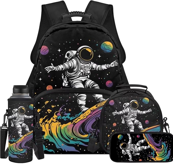 Galaxy Astronaut Bookbag for Boys Cute Animal School Bag for Kids 6-10 School Backpack Set and Lunch Box for Kids 4 Pieces School Bookbag for Primary Kindergarten School Toddler Kids Travel by Unknown