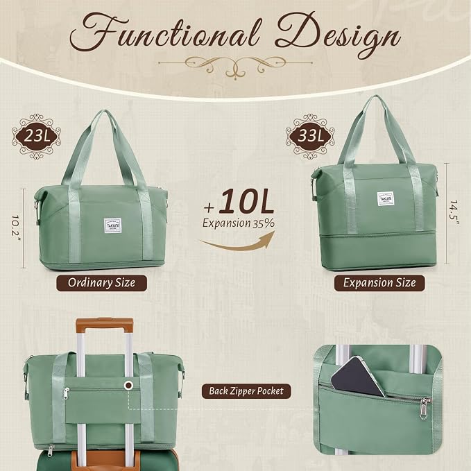 TAKUMI Carry On Luggage Set 3 Piece ABS+PC Hardshell Suitcases with Duffel Bag Double Spinner Wheels Travel Luggage with TSA Lock Lightweight Suitcase Set(GREEN BROWN, 3 PIECE SET(20/DB/TB)) - Image 5