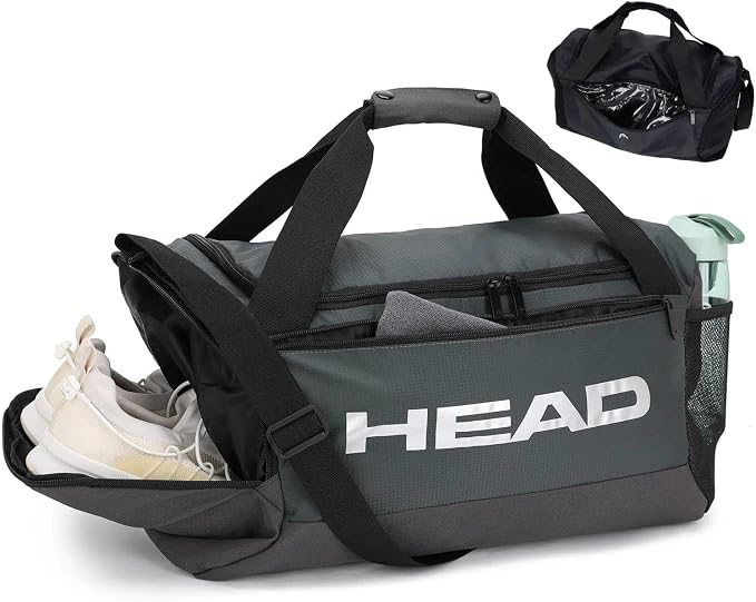 HEAD 45L Gym Duffel Bag with Separate Shoe Compartment & Wet Pocket for Men | Waterproof, Large Openning, with side pocket&inner large zipper pocekt, for Sport, Workout, Fitness, Swimming, Travel by Unknown