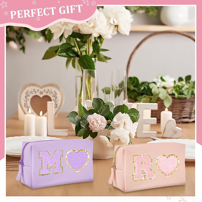 24 Pcs Preppy Makeup Bag PU Leather Cosmetic Bag with Zipper Plain Cosmetic Pouch Waterproof Toiletry Makeup Pouch for Women Bridal Shower Favors Traveling Organizer(Morandi) - Image 5