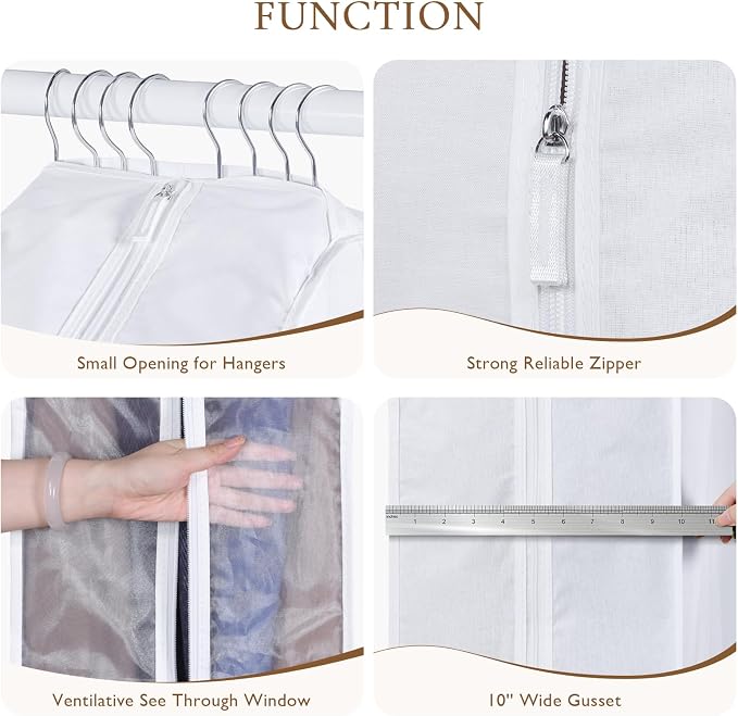 Univivi Premium Cotton Garment Bags for Hanging Clothes and Storage, 40 Inch Washable Suit Cover Bag with Extra Large 10" Gusset & Clear Window - Perfect for Suits, Coats, Jackets - 2 Pack - Image 5