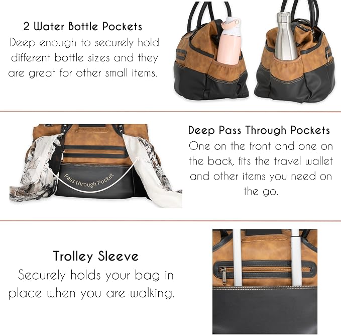 Borsali Weekender Bag for Women - Travel Carry On Duffel -Vegan Leather with Travel Wallet, Packing Cubes, Shoe Covers & Glasses Case (Brown/Brown) - Image 7