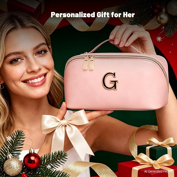 BOYATU Personalized Travel Makeup Bag: 3-in-1 Cosmetic Bag Gift for Women | Initial Make up Bag Organizer - Custom Letters A-Z - Flat Open Portable Toiletry Bag for Birthday Graduation Anniversary - Image 8