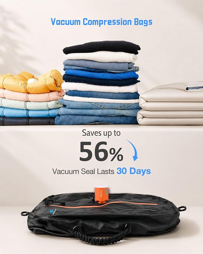 Zurligi Vacuum Travel Bags with Pump, Anti-rip Waterproof Compression Bag | Design with Handle, Reusable, Durable Nylon, Seamless Airtight Zipper, for Carry-on Packing, Travel, and Seasonal Storage - Image 3
