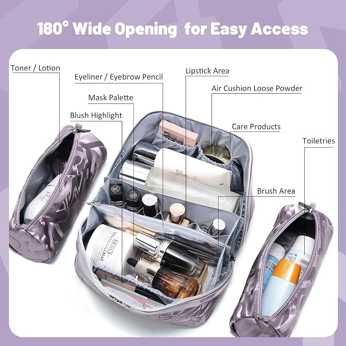 BOYATU Travel Makeup Bag for Women: Y2K Aesthetic Personalized Glossy 3 Pcs Set Cosmetic Organizer Bag - Trendy Statement Toiletry Pouch for Forward Women - Stand Out at Festivals & Trips(D-3-Purple) - Image 5