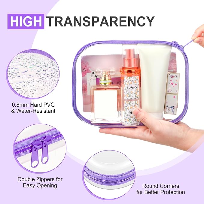 Sanwuta 6 Pcs Clear Hard Zipper Case Plastic Zipper Pouches Transparent Makeup Bag Pencil Case Pouches Toiletry Diaper Bag for Travel Toy Storage Organizer Bins(Purple,7.87 x 5.9 x 2 Inch) - Image 3