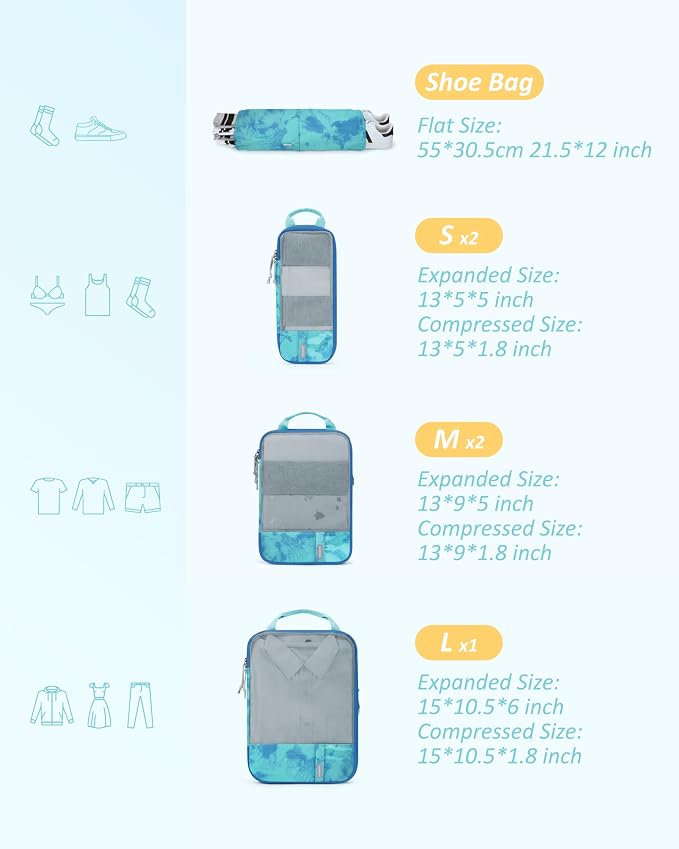 BAGSMART 6 Set /4 Set/2 Set Compression Packing Cubes for Travel, Lightweight Luggage Organizer Bags, Durable Space Saver Bags Travel Essentials - Image 3