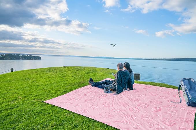WEKAPO Beach Blanket Waterproof Sandproof Oversized, Extra Large Beach Mat Sand Free, Lightweight & Compact Sand Free Mat with 5 Stakes & 4 Corner Pockets - Image 9