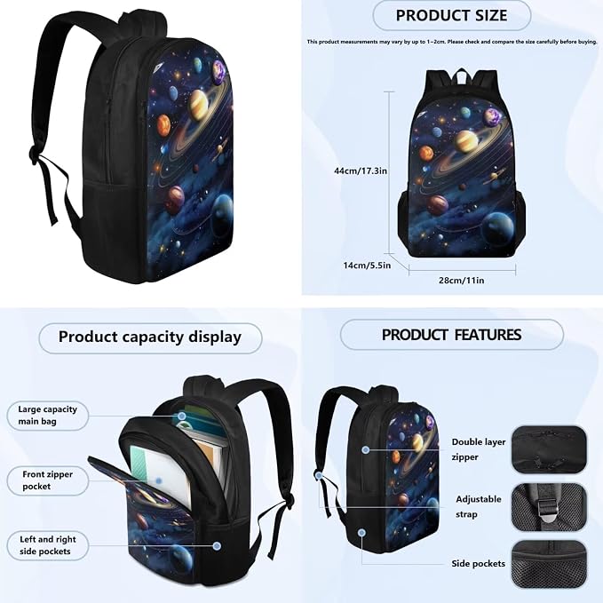 Space Galaxy Backpack for Boys Girls Backpack with Lunch Box Water Bottle Bag and Big Pencil Case 4PCS Set Bookbag with Compartments 17 inch Lightweight School Bag with Side Pocket for Kids - Image 4