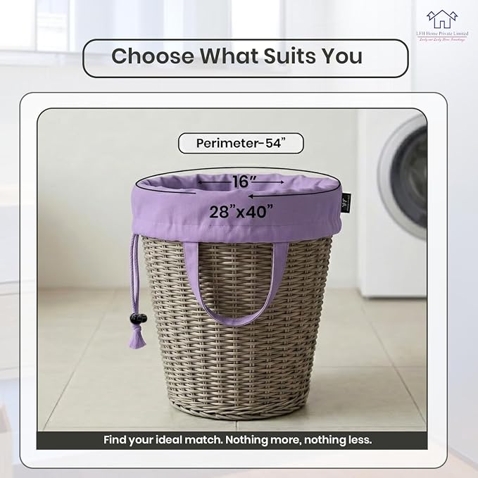 LFH Home Cotton Rich Large Premium Canvas Laundry Bag, Heavy Duty Washable Laundry Hamper with Drawstring & Handles, Multi-Use Clothes Storage for Home, Travel & College 28"x40" (Pack of 2) - Lavender - Image 2