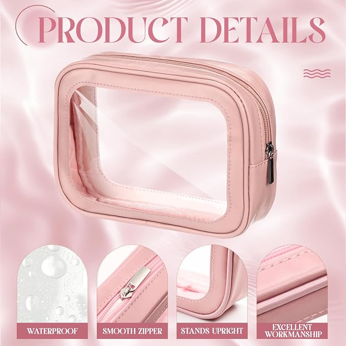 Abbylike 10 Pcs Clear Makeup Bags Bulk Tsa Approved Clear Toiletry Bags with Zipper PU Leather Waterproof Travel Makeup Organizer for Women Wedding Bridal DIY Gifts Bachelorette Party (Pink) - Image 4