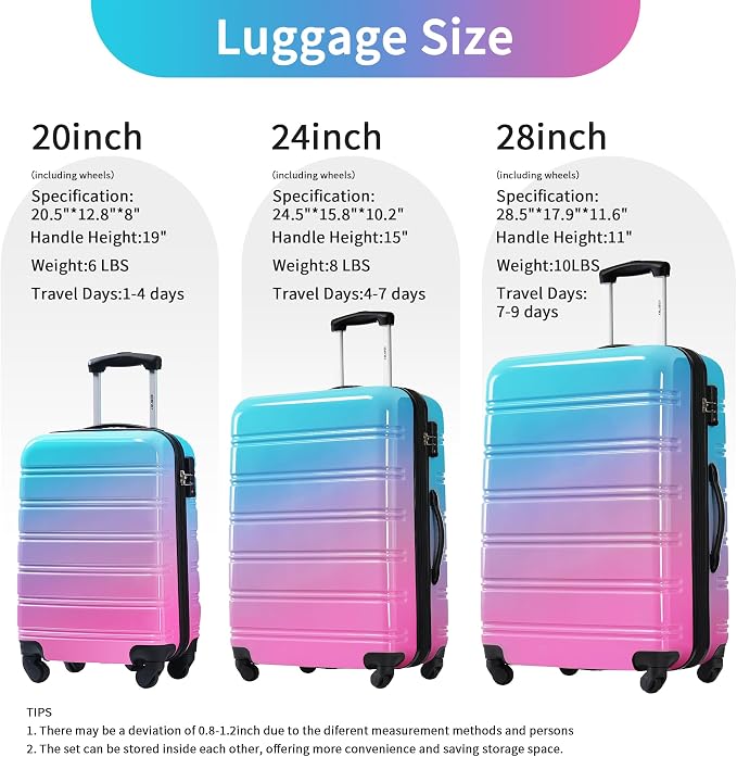 Merax Luggage Sets 3 Piece, Hardside Suitcase Set with Spinner Wheels | Lightweight Expandable Gradient Color Luggage 20+24+28 IN,Blue and Red - Image 2
