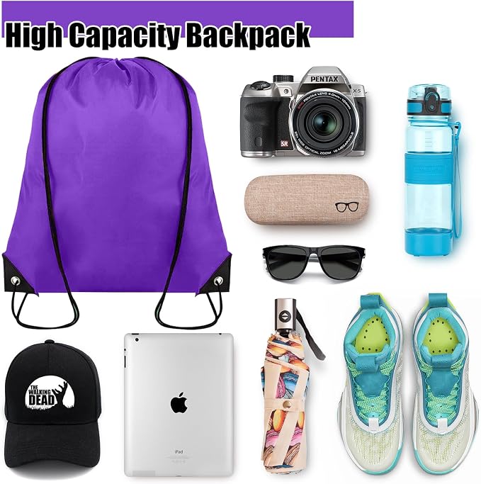 Grneric 100 Pieces Drawstring Backpack Bulk Cinch Sackpack Ployster Drawstring Bags for Gym Party Trip(Purple) - Image 3
