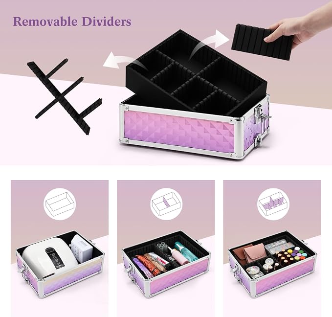 Yueieoun Makeup Case on Wheels, Rolling Train Case, 4-in-1 Makeup Trolley, Cosmetic Cases Makeup Travel Cart with Key for MUA, Hairstylists, Nail Tech, Gradient Purpple - Image 5