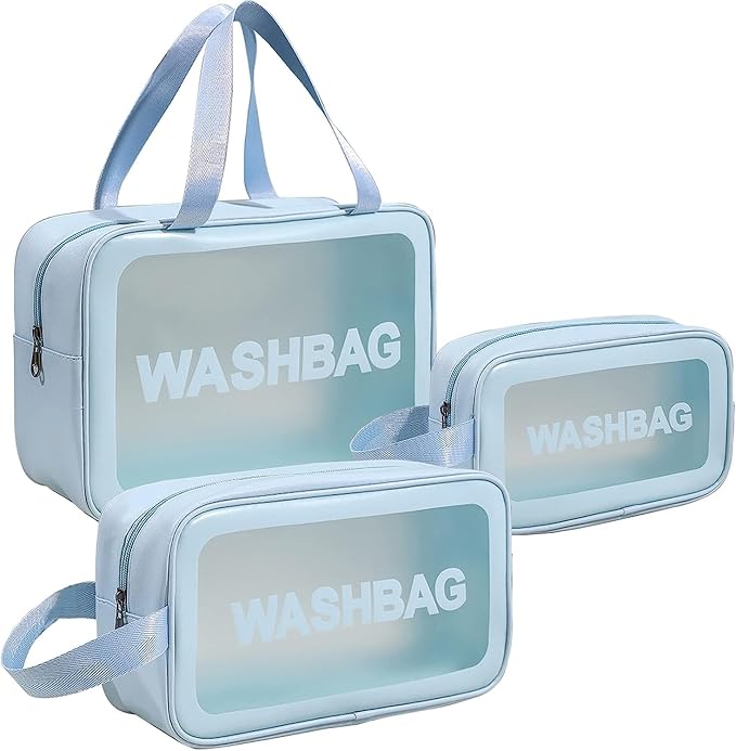 Travel Makeup Pouch Set Toiletry Bag Cosmetic Organizer Bag for Women and Girls Toiletry Storage Kit Set of 3, BLUE, M, Travel Accessories - Image 7