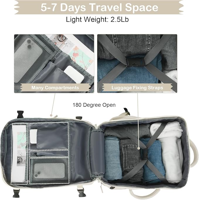 Hanples Travel Backpack for Women, 17 Inch Waterproof Laptop Backpack | 40L Large Carry on Backpack, TSA Flight Approved Anti Theft Travel Bag, Casual Daypack with 2 Toiletry Bags for Trips, Beige - Image 5