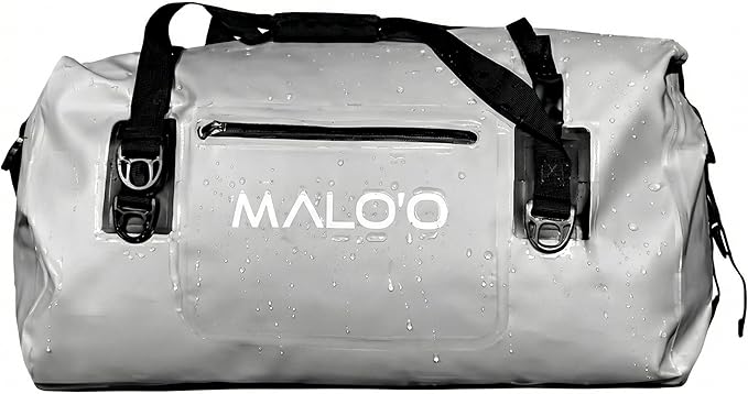 Malo’o Waterproof Dry Duffel, Heavy-Duty Roll Top Waterproof Gear Bag with Shoulder Strap & Molle Loops, Marine Duffel for Kayaking, Boating, Camping, Beach & Travel, Grey, 40L by Maloo