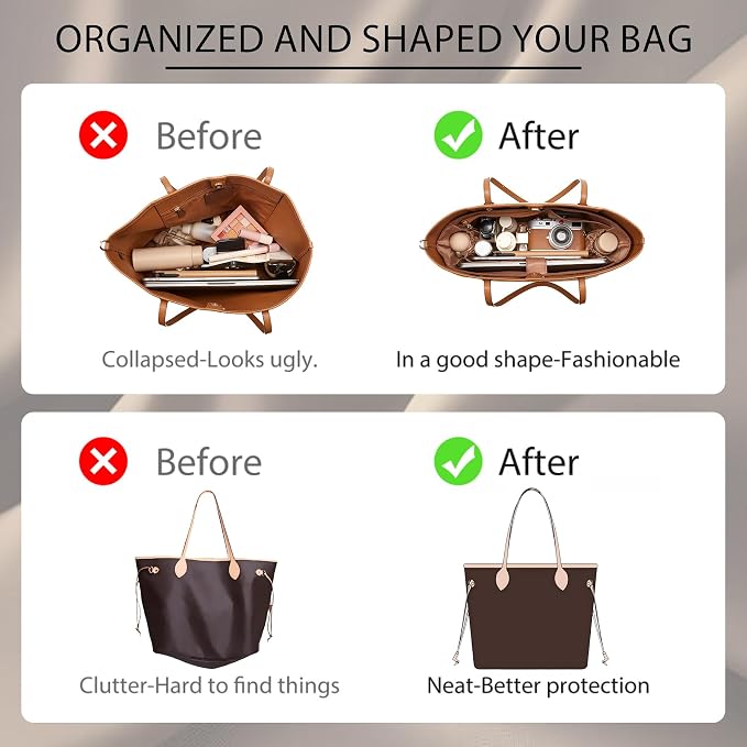 Doxo Purse Organizer Insert for LV Neverfull MM, Premium Nylon Bag Organizer with YKK Zipper & Laptop Sleeve & Bottle Holder, Multi Compartments Lightweight Waterproof Handbag Interior Divider, Brown - Image 7