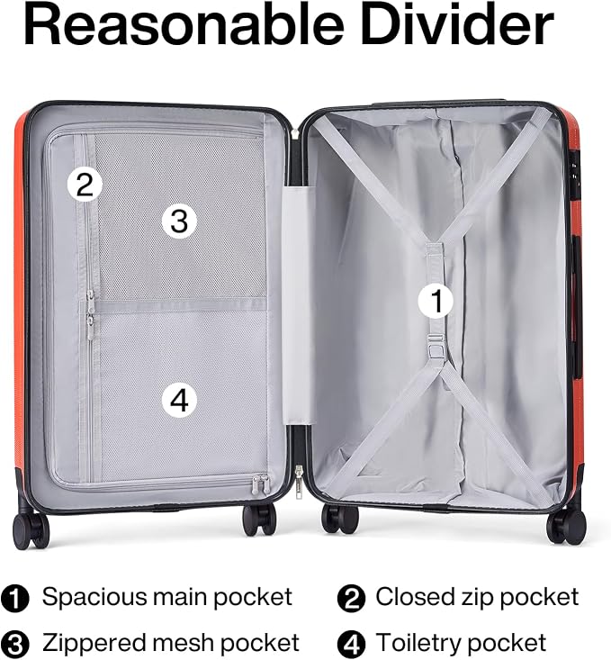 Hanke 24 Inch Luggage Suitcases With Spinner Wheels Lightweight PC Hard Shell Rolling Suitcase With Travel Lock,Checked-Medium 24-Inch （Orange） - Image 5