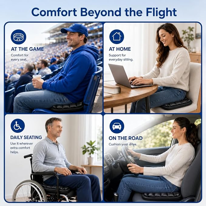 Airplane Seat Cushion, Air-Cell Travel Cushion for Long Flights, Inflatable Portable Seat Pad with Built-in Pump for Air Travel, Car, Office Chair and Wheelchair - Image 6
