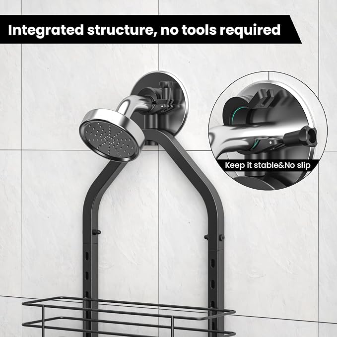 Shower Caddy Hanging (Black), Adjustable Anti-Swing-Over The Shower Head Caddy, 4 Tier Stainless Steel Bathroom Storage Organizer Bathroom Shelves Basket Rack Shower Caddies (4Tier) - Image 2