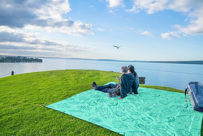 WEKAPO Beach Blanket Waterproof Sandproof Oversized, Extra Large Beach Mat Sand Free, Lightweight & Compact Sand Free Mat with 5 Stakes & 4 Corner Pockets - Image 9