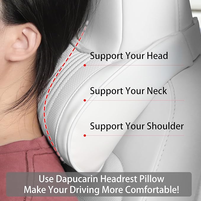 Car Headrest Memory Foam Neck Pillow for Driving White, 2 Packs | Soft Comfortable Leather Seat Head Rest Pillow Headrest Travel Neck Support Cushion for Most Cars SUV Home Office Chair - Image 4