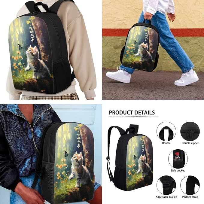 Mumeson 3D Cat Kid's Backpack Set for Elementary or Middle School Bags Backpack Set and Insulated Lunch Tote Bags Shoulder Bags Small Pencase 3 Pack - Image 5
