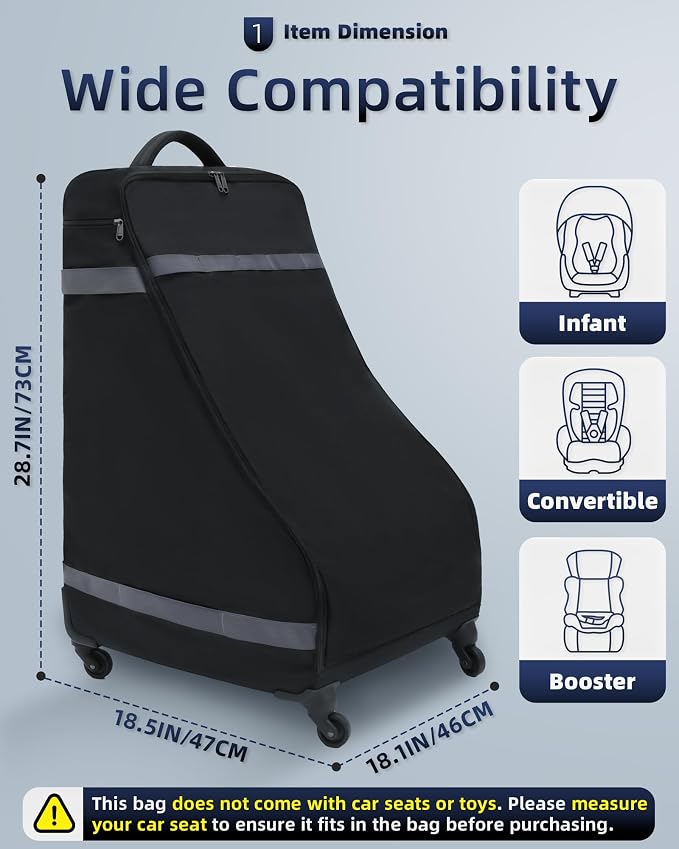 Car Seat Bag Backpack with Wheels for Air Travel Extra Large Padded Carseat Cover Carrier for Airplane Gate Check Bag - Image 2