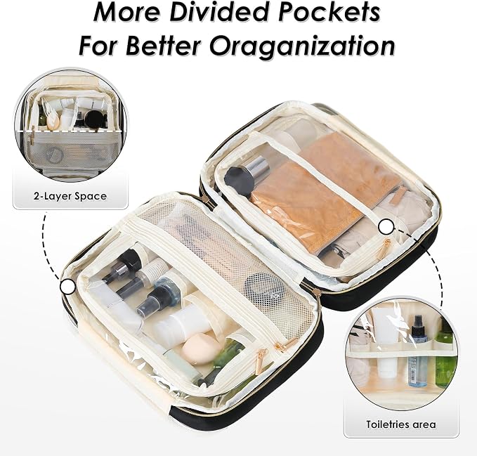 MDODO Travel Toiletry Bag for Women Hanging Water-Resistant Cosmetic Makeup Bag for Full Sized Travel Essentials Must Have (Black) - Image 4