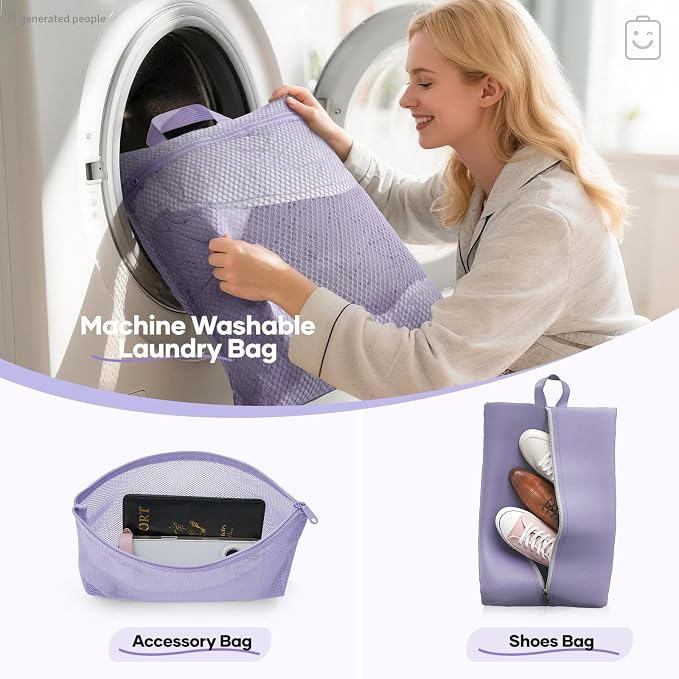 Veken 11 Set Compression Packing Cubes for Travel Essentials,Compressible Expandable Luggage Suitcase Organizer Bags with Garment Bag,Space Saver Bags with Over 1000 pcs of Mesh Holes(Purple Gray) - Image 7