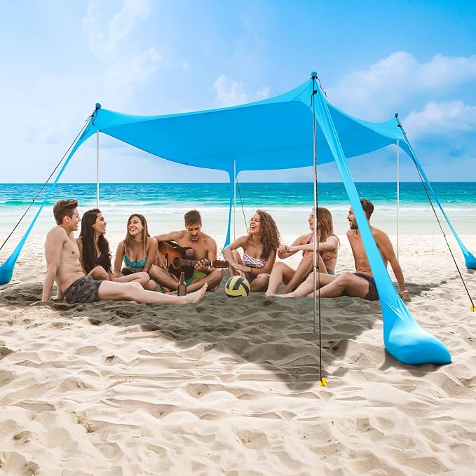 COMMOUDS Beach Tent Sun Shelter - UPF50+ Pop Up Beach Canopy with Sandbags & Sand Shovel & Windproof Poles, Portable Sun Shade for Beach, Camping, Picnics, Backyard by COMMOUDS