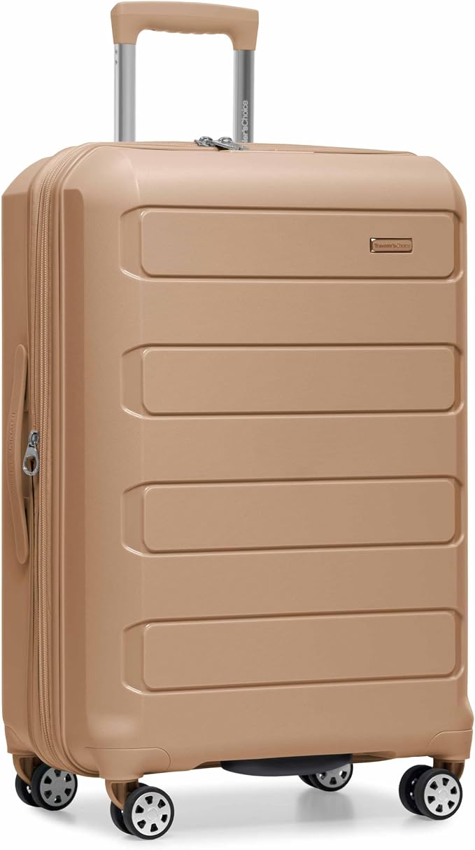 Traveler's Choice Pagosa Hardshell Expandable Luggage with Spinner Wheels, Latte Beige, 27-Inch Medium by TravelersChoice